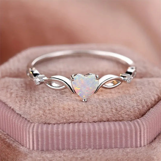 Shining Opal In Heart Sterling Silver Ring